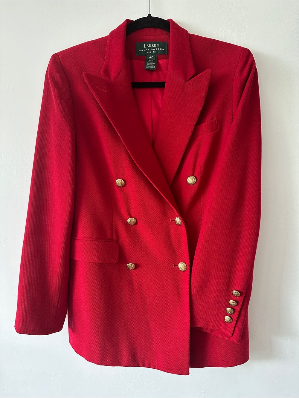 Vintage Lauren Ralph Lauren red wool blazer gold buttons 6P